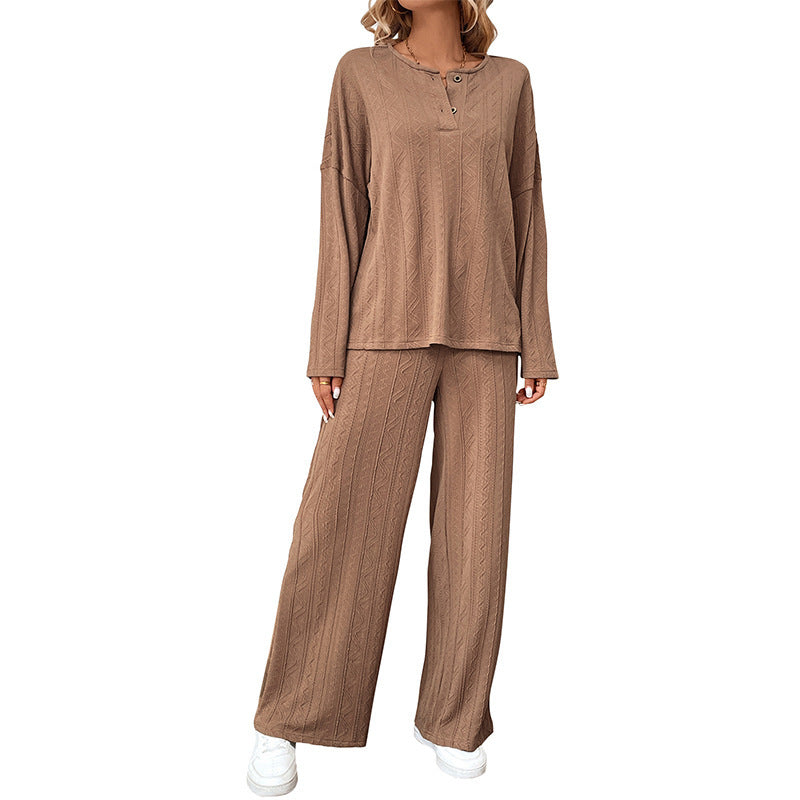 Casual Buckle Texture Fabric Solid Color Wide-leg Pants Suit