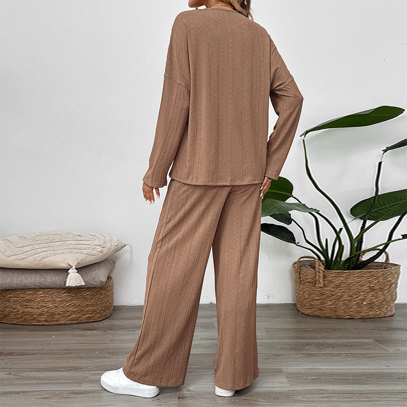 Casual Buckle Texture Fabric Solid Color Wide-leg Pants Suit