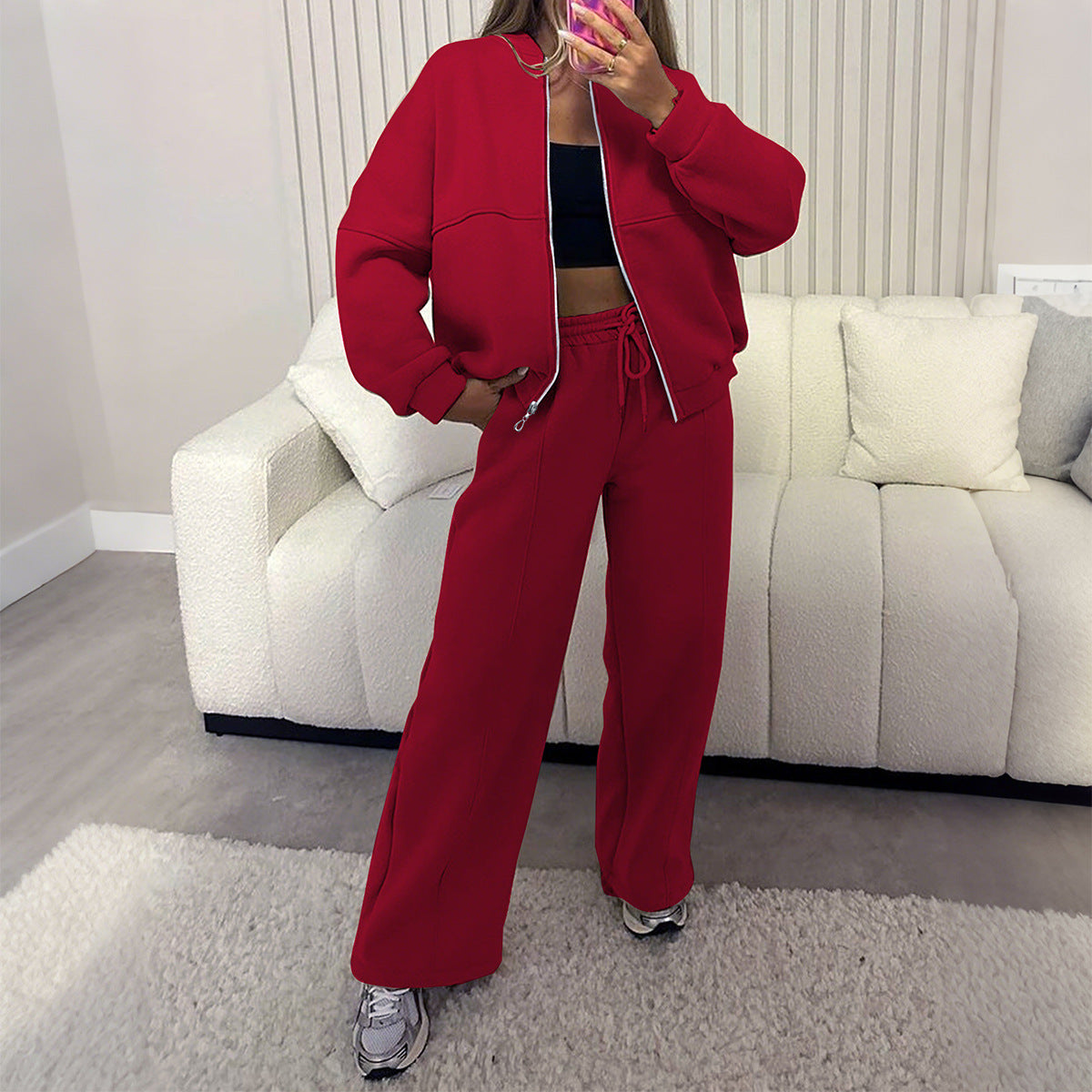 Fashion Personality Solid Color Long Pants Suit Women